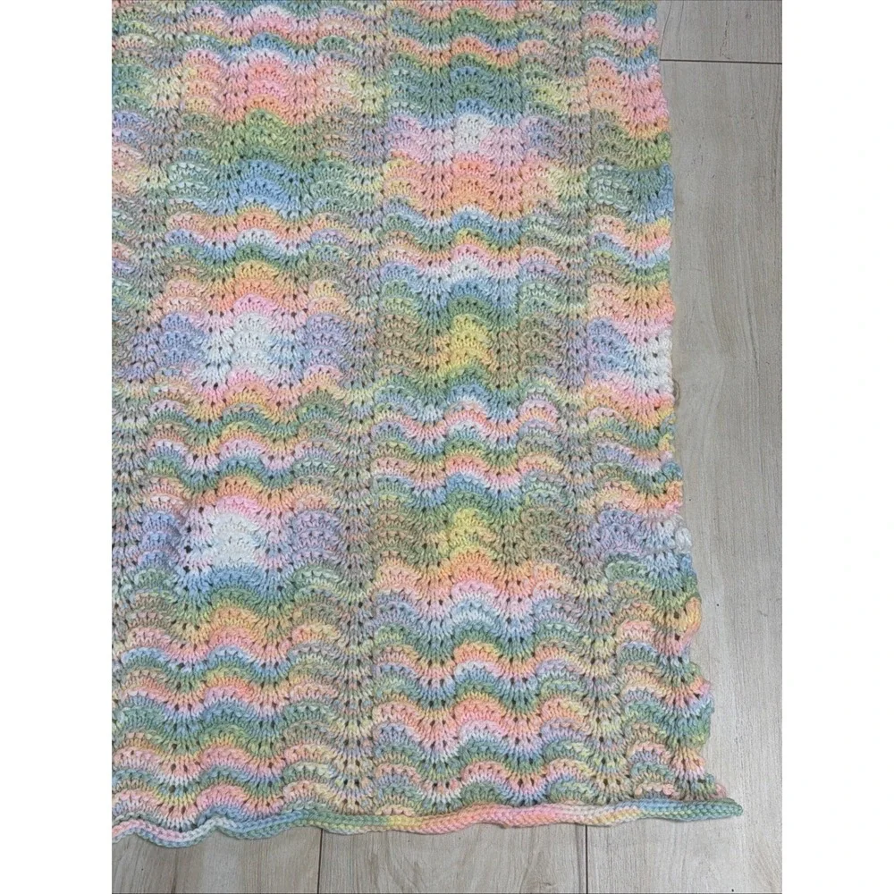 Vintage Pastel Hand‎ Crocheted Soft Knitted Baby Blanket Throw Afghan Unisex